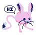 a pixel art jerboa in pinks and indigos saying hi